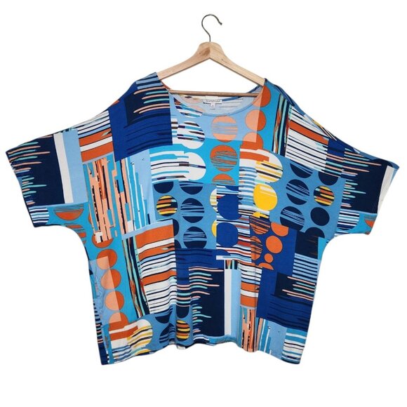 NorthStyle 3X Top Short Dolman Sleeve Colorful Abstract Print North Style - Picture 2 of 8